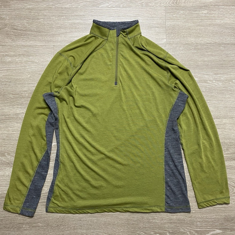 Royal Robbins Merino Wool Blend 1/4 Zip Sweater Men's L Green Baselayer Outdoors
